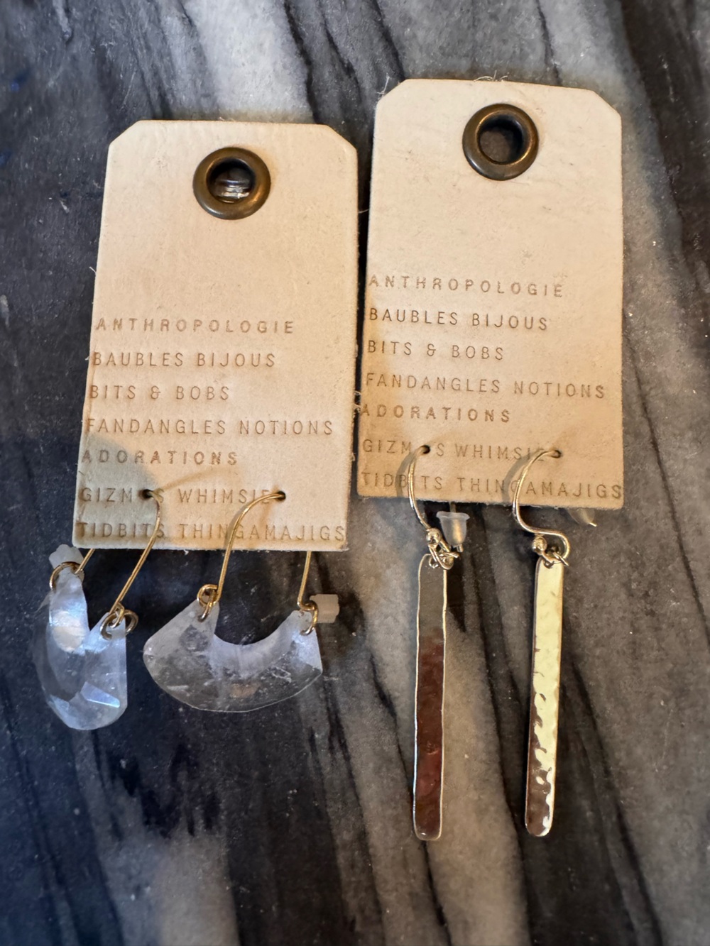 Anthropologie Gold & Clear Crystal Stone Dangle Earrings Set